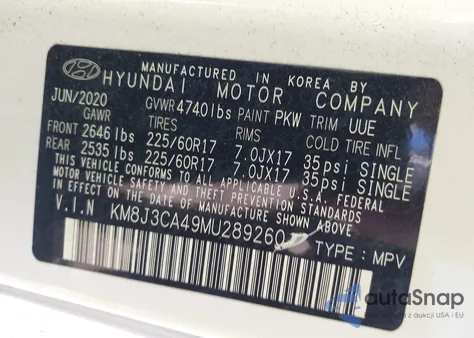 2021 Hyundai Tucson Value z USA, uszkodzony, nr VIN KM8J3CA49MU289260
